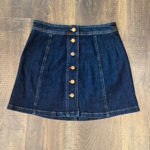Madewell Denim Mini Skirt Button Front A-Line Dark Wash Casual Size 4‎